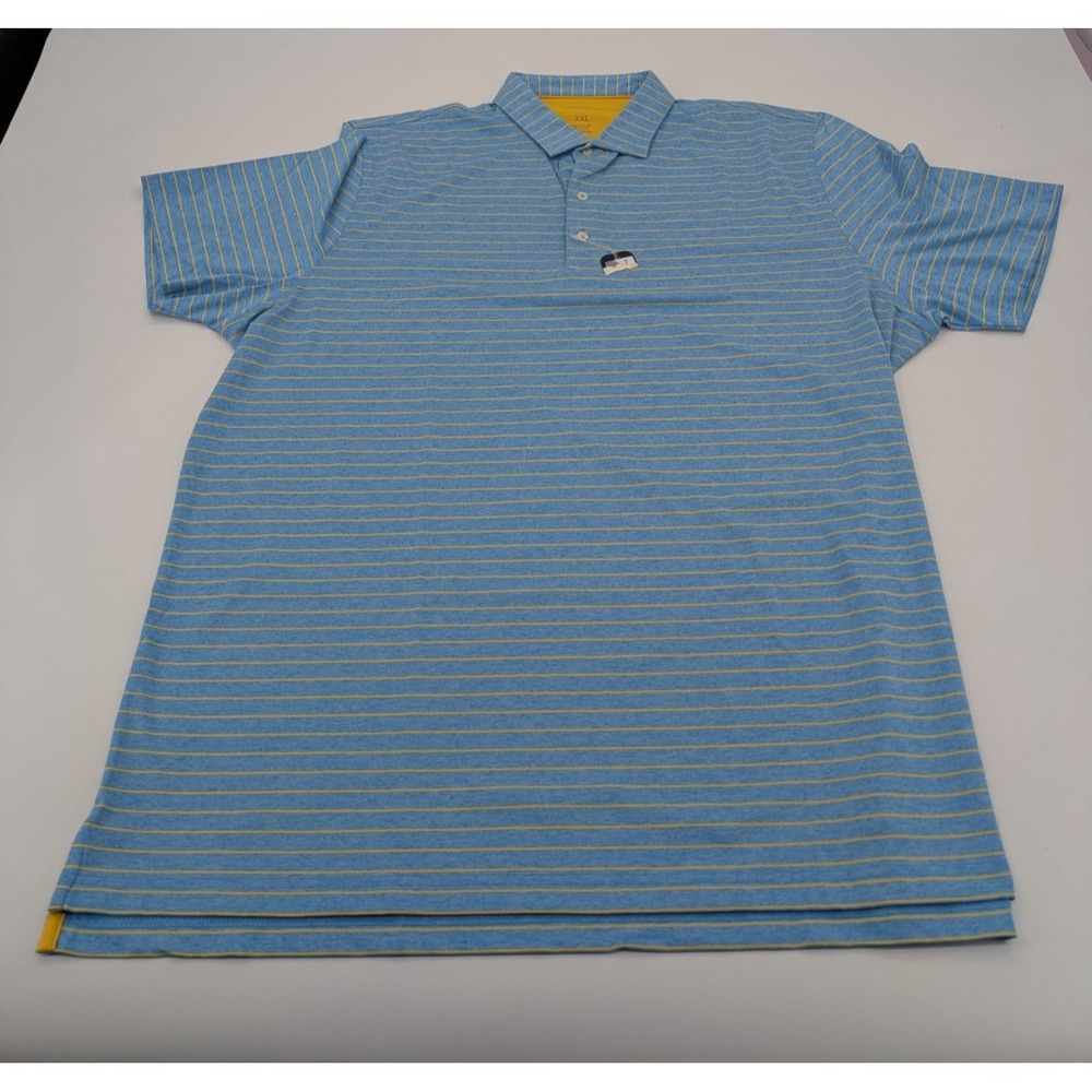Johnnie-O Newton Polo Shirt XXL Blue Yellow Stripe Performance Golf Stretch Mens